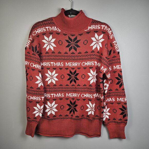Jouica Sweaters - Merry Christmas Red Fair Isle Knit Sweater Holiday Festive Pullover Jumper Small